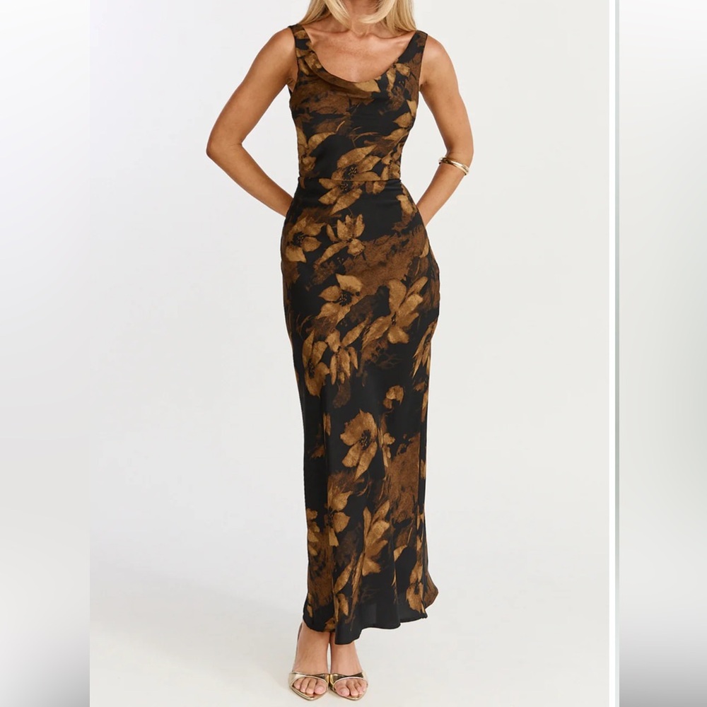 Showpo Black and Brown Floral Maxi Dress